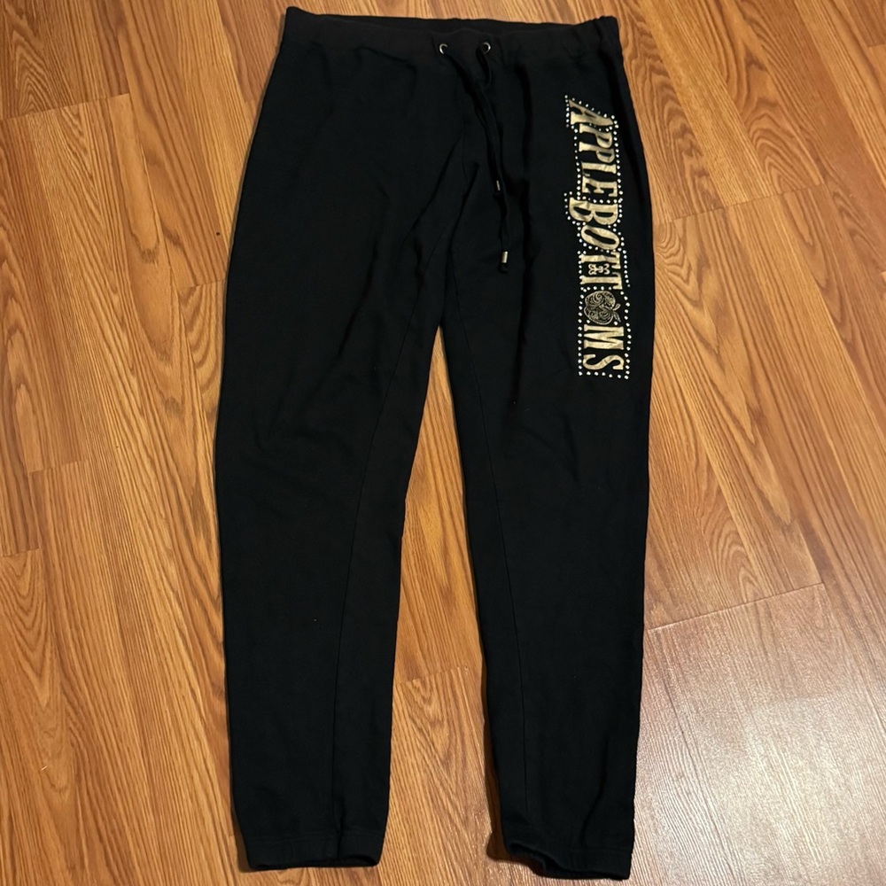 Apple Bottoms Embroidered Bling Black Jogger Sweat Pants Size 1x Vintage Y2k